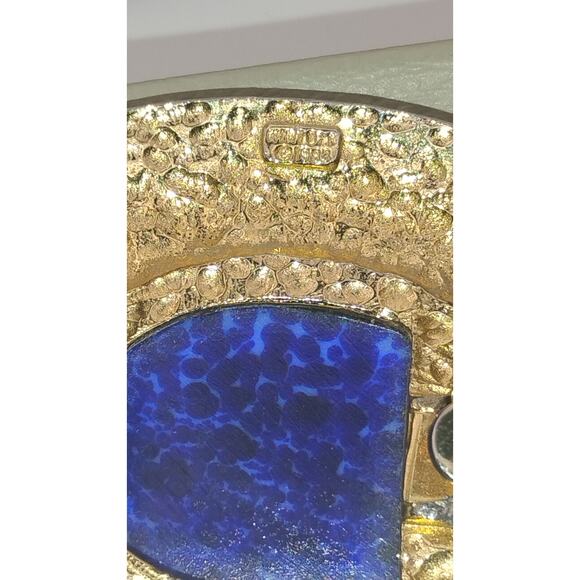 Mimi di N 1983 Signed Vintage Gray Leather Belt Blue Cabochon Gold Tone 32\